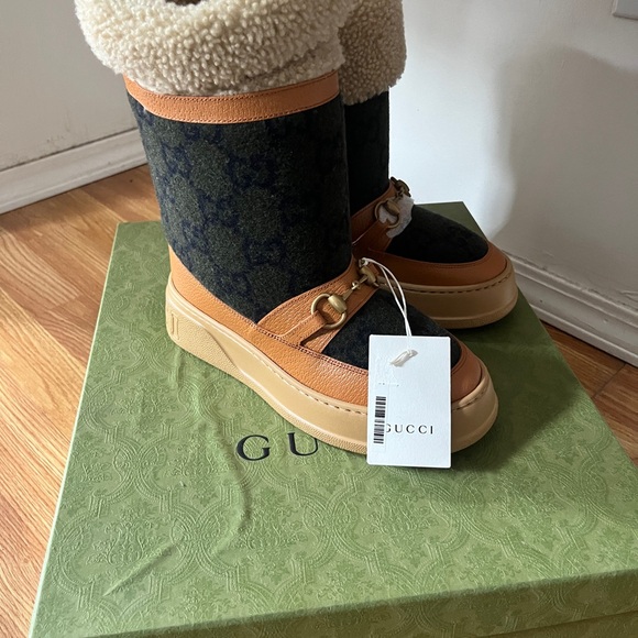 NIB Gucci GG wool shearling-lined horsebit snow boots- IT 36 US 6 - Picture 8 of 14
